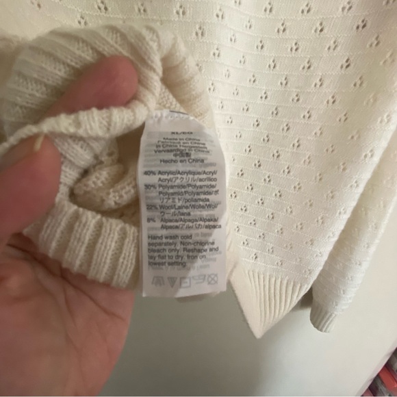 J. Crew | Ivory Crew Pointelle Wool and Alpaca Blend Crewneck Sweater, XL - Picture 6 of 8
